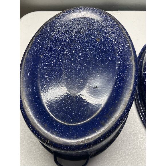 Granite Ware Medium Roasting Pan with Lid 17” X 7” Oval Blue Speckled Domed Lid - Picture 9 of 10